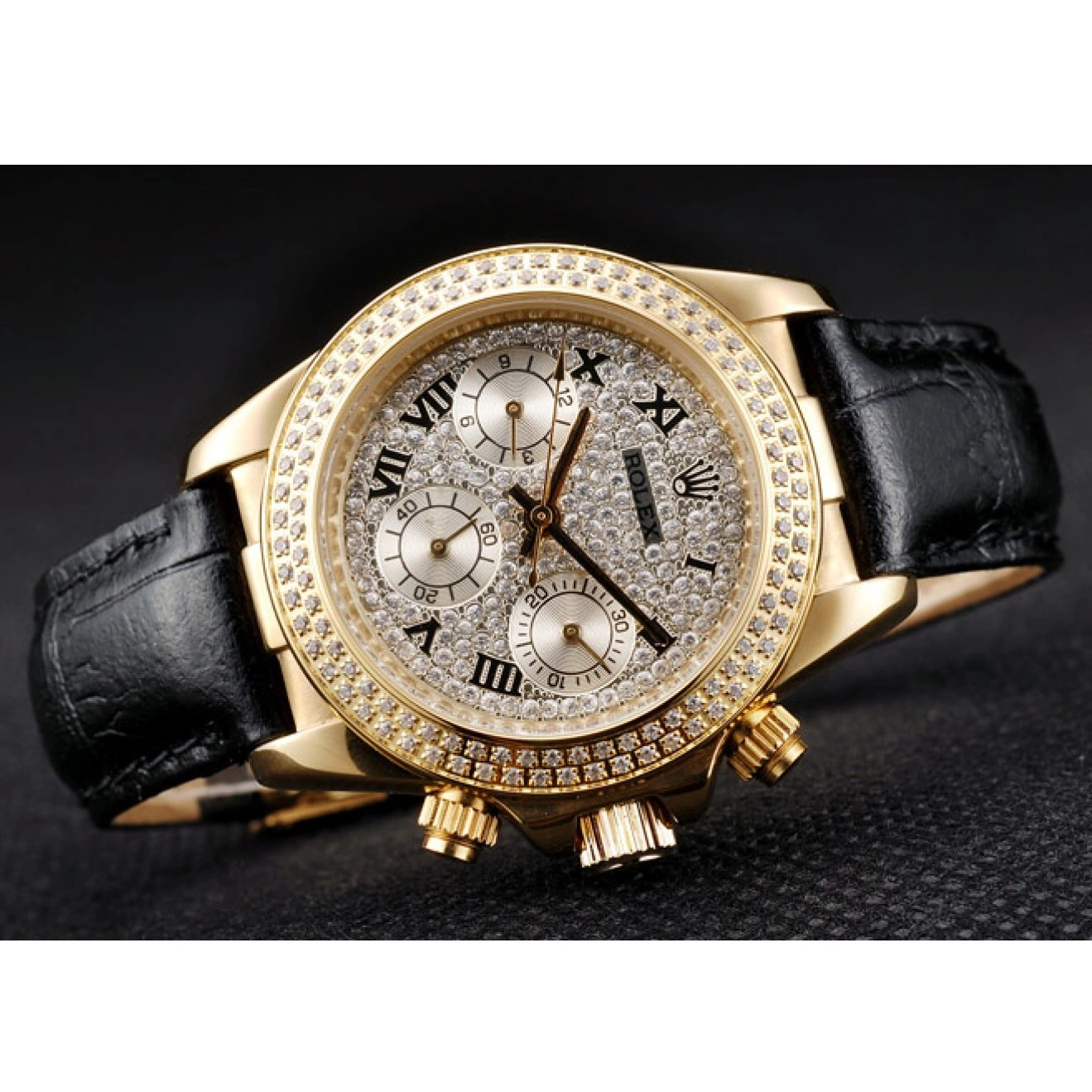 MiroTime 0726 Rolex Daytona Lady Gold Case Crystal Studded Bezel Crystal Studded Dial 98238
